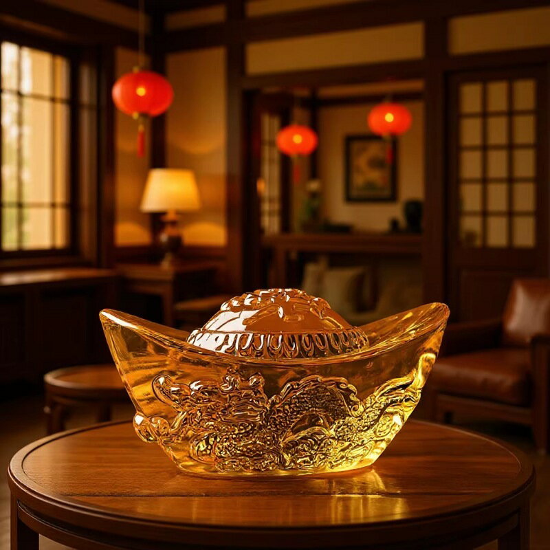 直銷黃水晶龍紋元寶擺件琉璃風水大小金元寶家居水晶工藝品#有米家居#