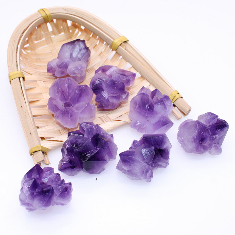天然水晶原石紫水晶骨干能量療愈石頭多尖大花礦物晶簇裝飾