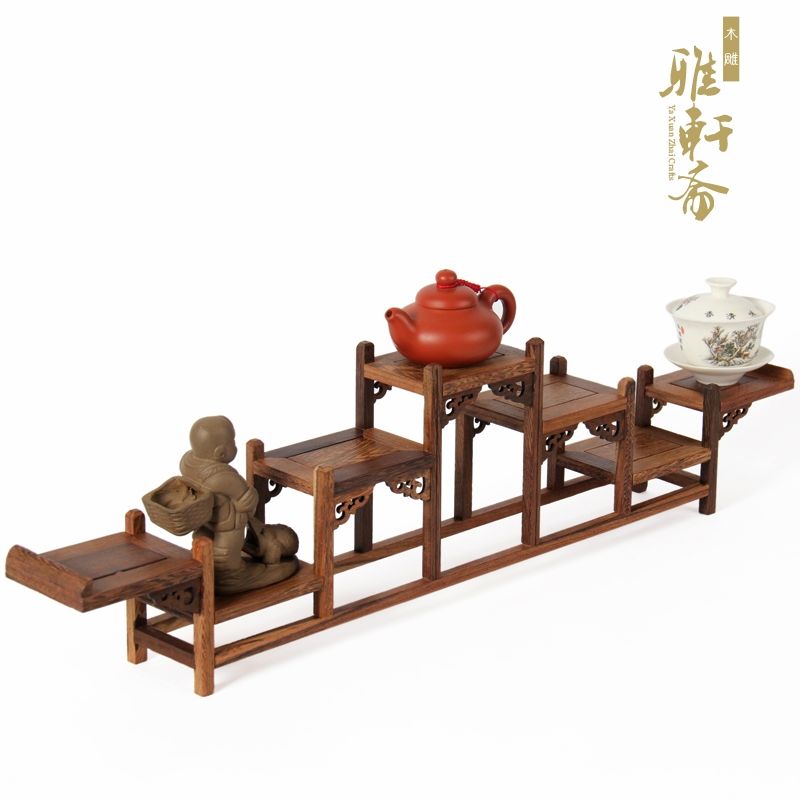 紅木中式博古架 實木紫砂茶壺架子擺架 雞翅木置物架展示架擺件