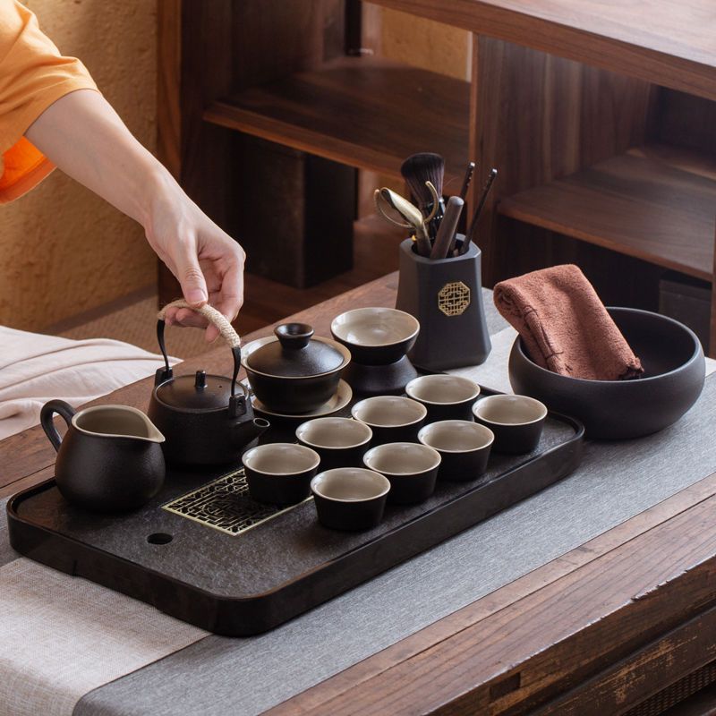 烏金石茶盤功夫茶具套裝家用日式輕奢小套泡茶壺用品辦公室會客廳