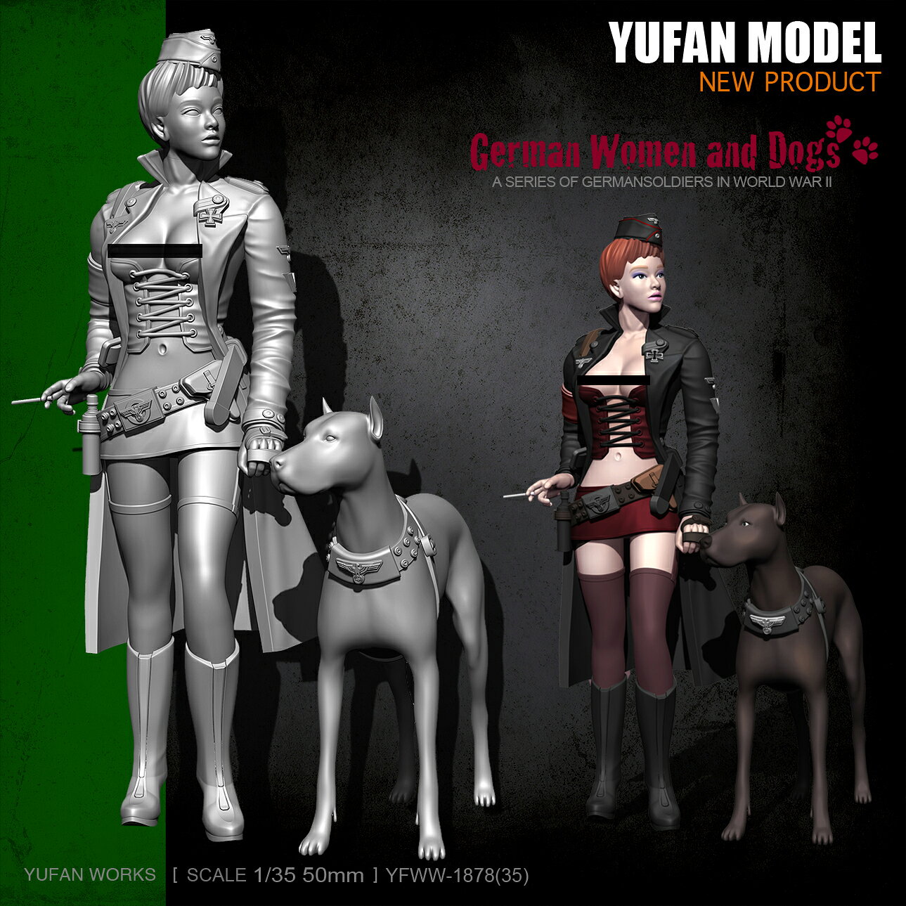 YUFAN MODEL 與帆原創75mm 性感女兵和狗狗 樹脂兵人 YFWW-1878
