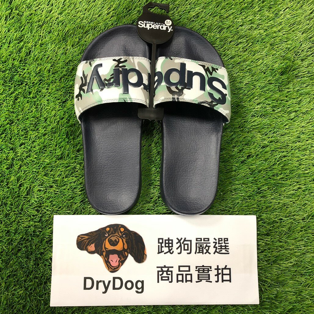 跩狗嚴選 現貨 極度乾燥 Superdry Pool Slide Logo 海灘鞋 運動拖鞋 夾腳拖 涼鞋 迷彩藍