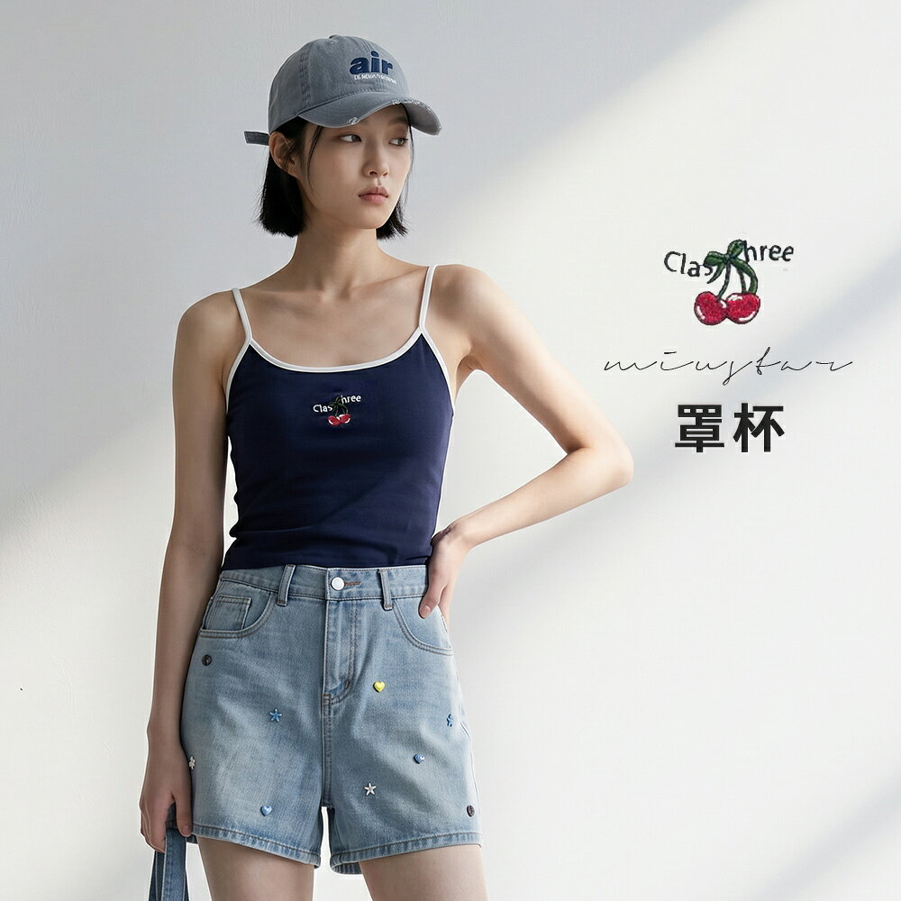 ★限時下殺$399★MIUSTAR櫻桃英字撞色肩帶上衣(共2色)0818預購【NS1624】