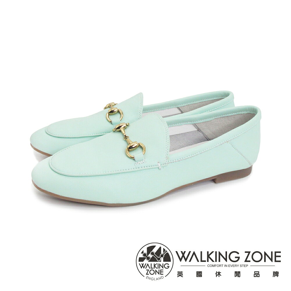 WALKING ZONE(女)可踩腳銅釦氣質莫卡辛懶人鞋 女鞋-松石綠色