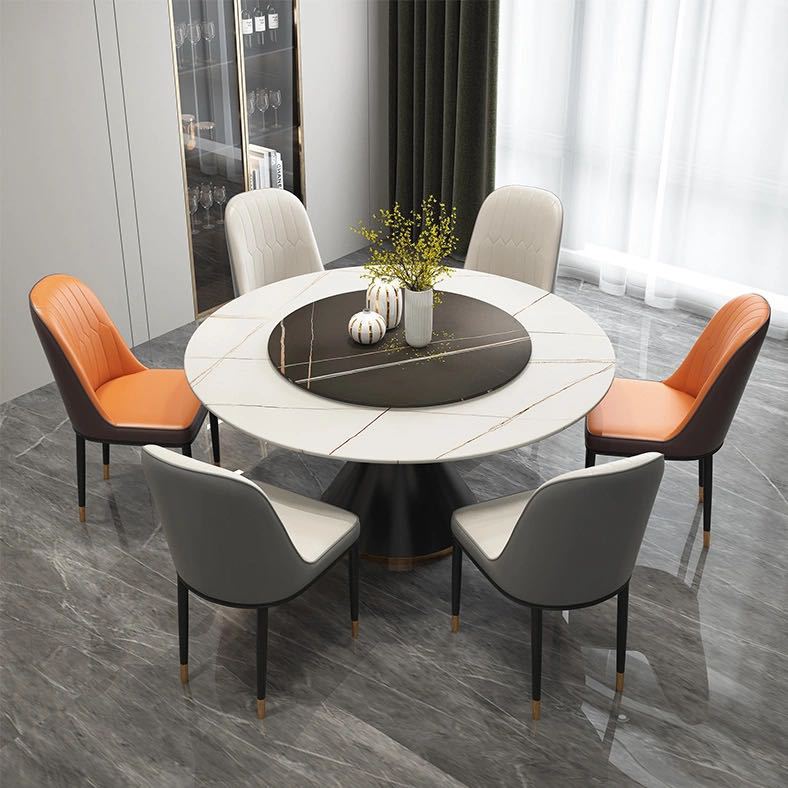 楓林宜居 大理石餐桌椅組合輕奢北歐巖板餐桌帶轉盤簡約現代家用桌子小戶型