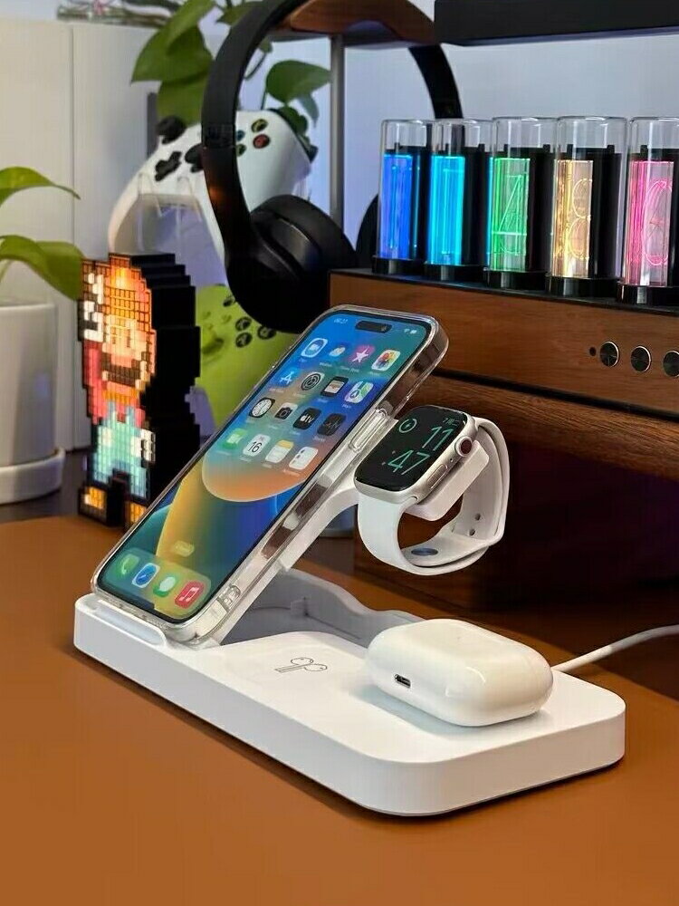 無線充電器三合一適用蘋果15三星小米華為安卓手機iwatch8手表airpodspro3耳機桌面四合一多功能快充支架底座