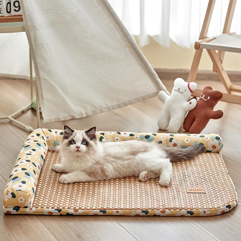 寵物冰墊 貓窩夏季涼席涼窩夏天降溫藤席冰窩貓床沙發墊子幼貓狗窩寵物用品