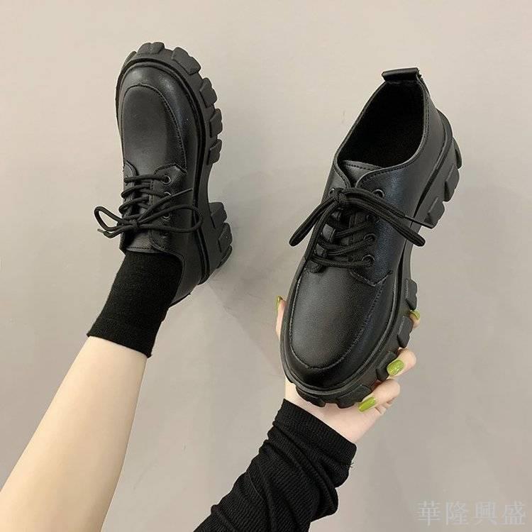 學院風小皮鞋女英倫風2023新款秋百搭厚底中跟復古黑色工作鞋單鞋