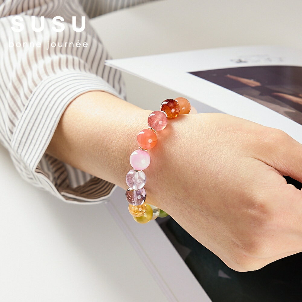 SU SU︱彩虹多寶水晶手鍊❤️粉水晶 黃水晶 紫水晶 葡萄石 拉利瑪 紅膠花 事業運 招財 轉運 能量 防小人 5