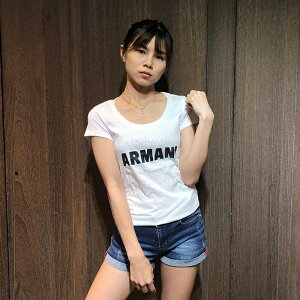 美國百分百【Armani Exchange】T恤 AX 短袖 logo 上衣 T-shirt 設計 白色 女 H657
