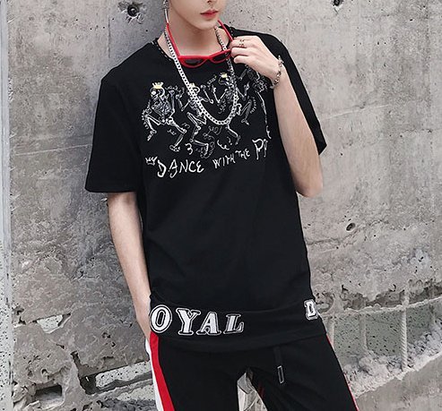 FINDSENSE H1夏季 新款 韓國 街頭 原宿 骷髏圖案 字母印花 時尚 寬鬆 個性短袖 半袖T恤 潮男上衣