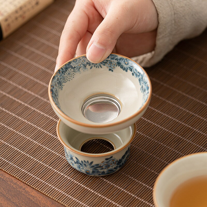 公司貨 免運速發 可開票 青花汝窯茶漏茶濾一體茶葉過濾器不銹鋼濾網茶隔茶水分離茶具配件