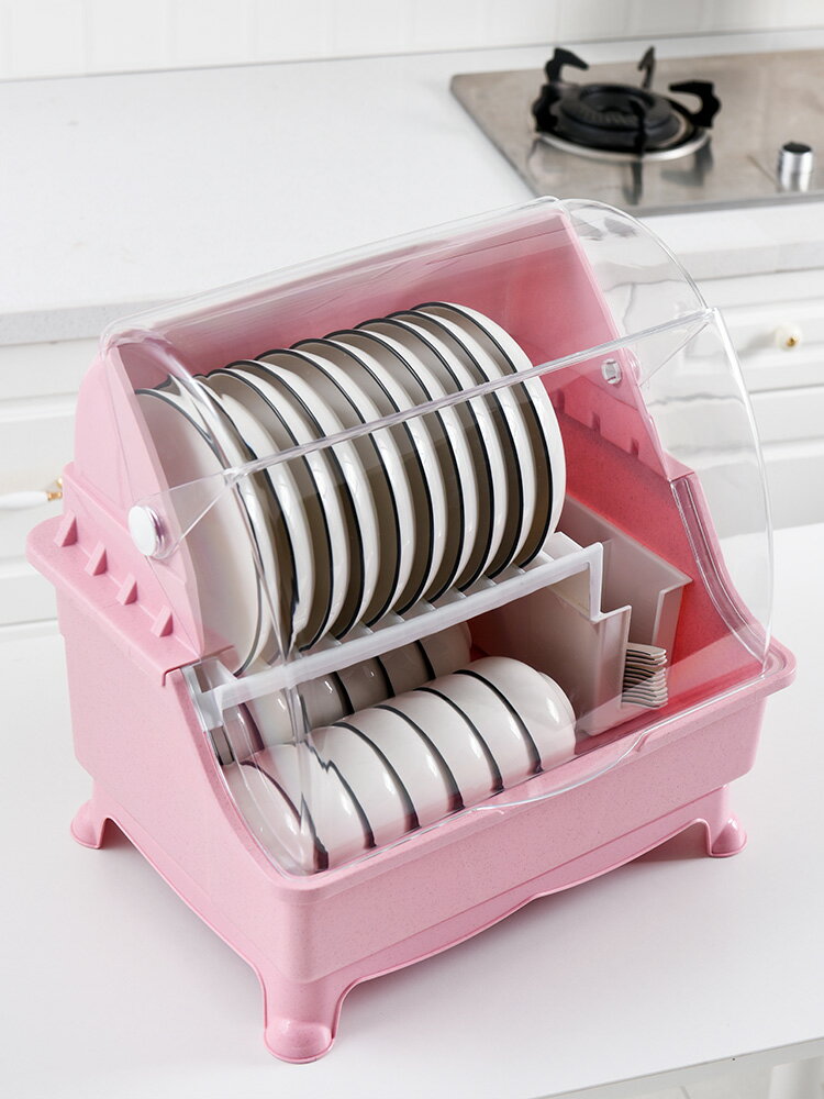 裝碗筷收納箱盒家用帶蓋廚房瀝水碗架多功能餐具碗盤收納架放碗柜