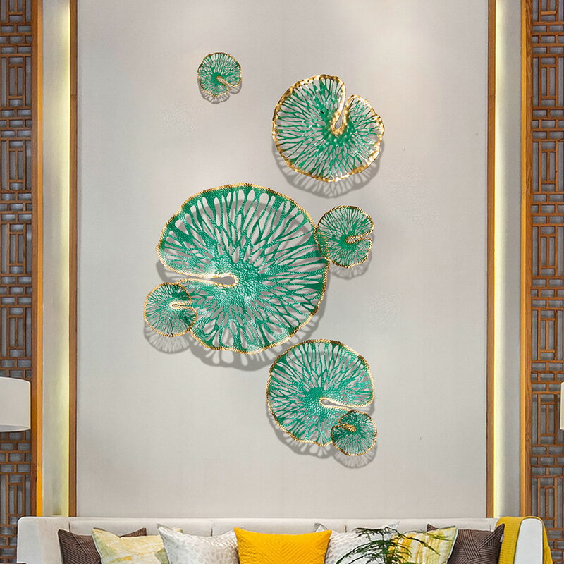 異麗新中式鐵藝荷葉墻飾壁掛件金屬壁飾東南亞玄關創意墻面裝飾