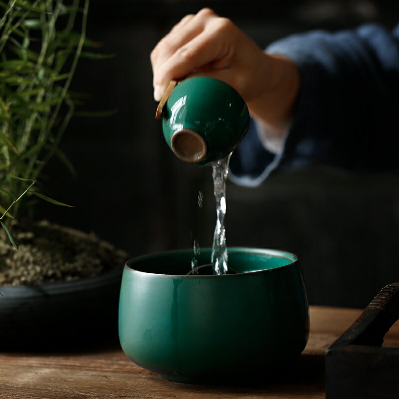 尚巖陶瓷茶洗大號復古日式粗陶筆洗茶杯洗功夫茶具配件水盂小水洗