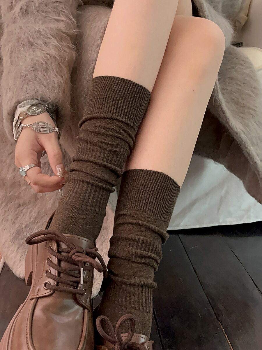 襪子女小腿襪堆堆襪壓力秋冬美拉德中筒襪棕色純棉長筒顯瘦學院風-Misaki精品