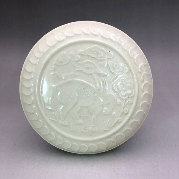 宋定窯刻花白釉香粉盒 印泥盒 書道具 文房具 工芸品