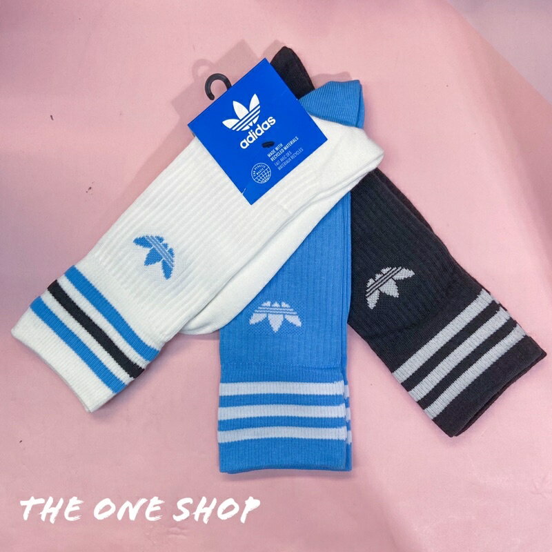 TheOneShop adidas 愛迪達 襪子 長襪 長筒襪 運動襪 白襪 條紋 三葉草 白色 白藍黑 HL6765