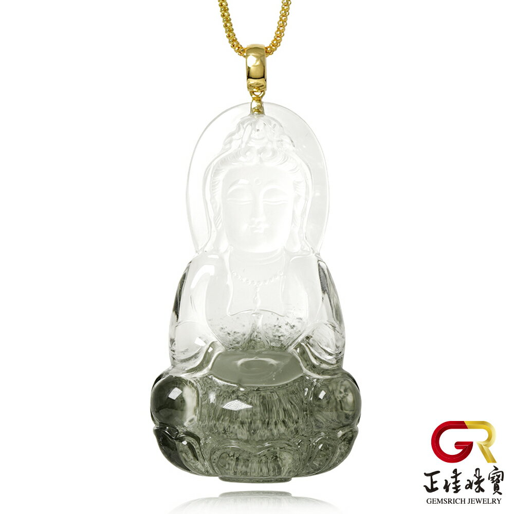 綠幽靈 頂級玻璃體聚寶盆 觀世音菩薩 32.1g 綠幽靈吊墜｜18K金