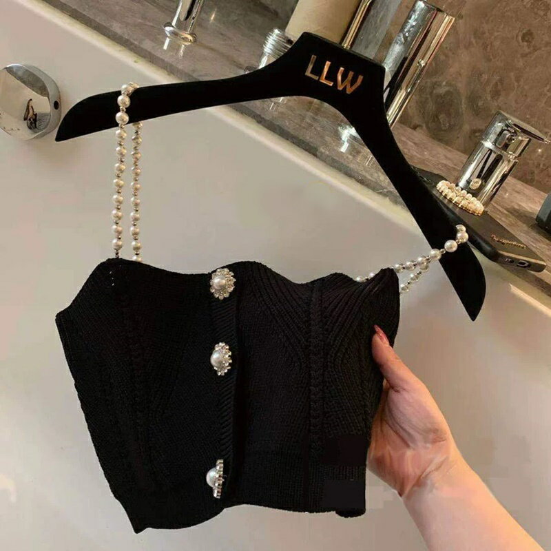 現貨+預購 細肩帶背心打底衫-珍珠肩帶抹胸吊帶女上衣2色74km22【獨家進口】【米蘭精品】