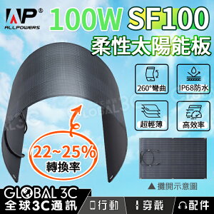 ALLPOWERS 100W ETFE柔性太陽能板 SF100 260°彎曲 25%轉換率 單晶矽 防水 MC4連接器【APP下單最高22%點數回饋】