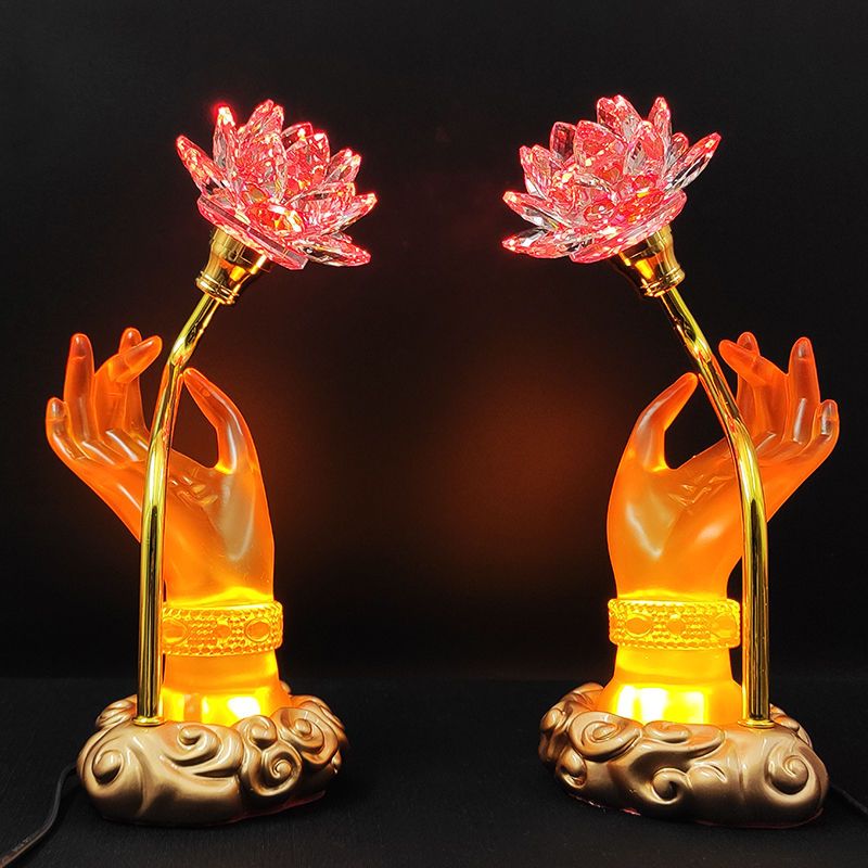 工廠直銷 【附發票】 免運 佛具 供燈 佛燈 蓮花燈 佛前供燈 水晶七彩變色佛手蓮花燈水琉璃供燈節能荷花燈LED長明燈家用插電特惠/開立發票 全館八折 售後保障 s1217
