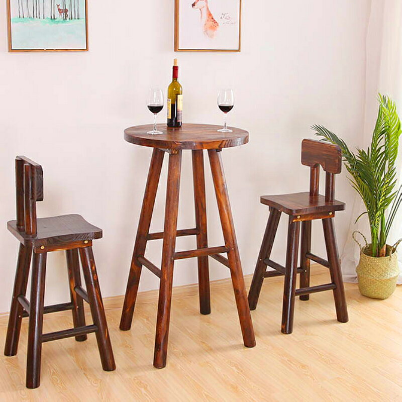 陽臺小茶幾三件套茶幾椅簡約現代戶外實木圓桌子創意休閑桌椅組合