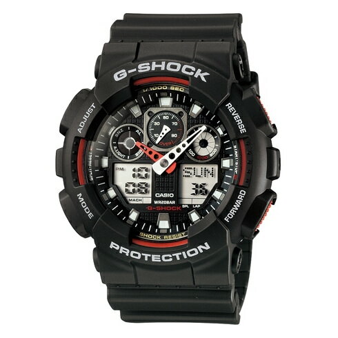 CASIO G-SHOCK GA-100-1A4經典黑紅雙顯流行腕錶/黑面51mm