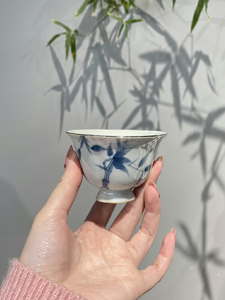 手繪君子竹茶杯單杯陶瓷家用品茗杯蓋碗茶壺復古喝茶杯主人杯