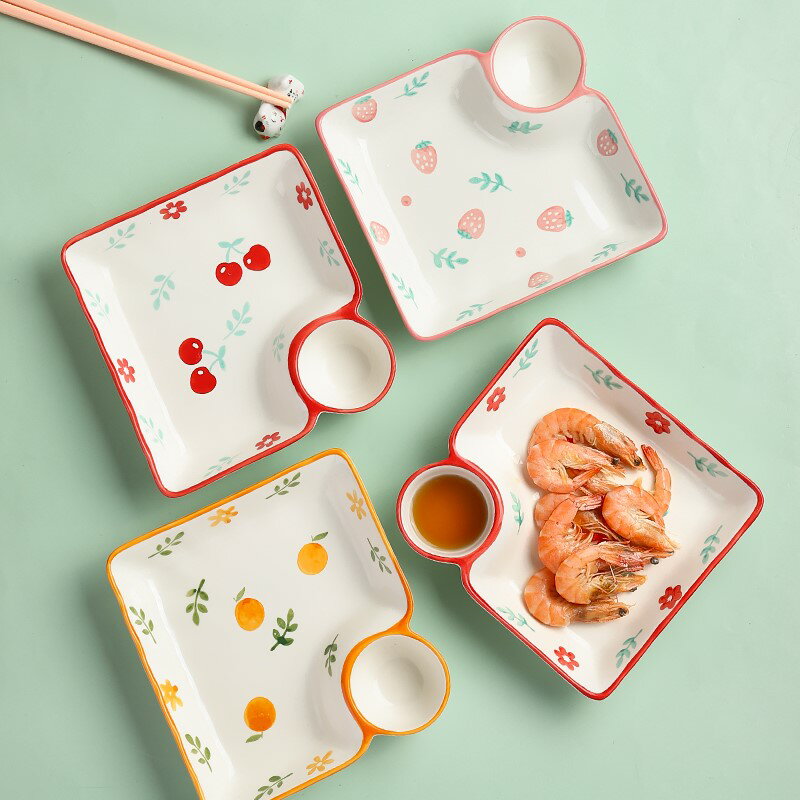 餃子盤子帶醋碟創意ins壽司盤瓷菜盤家用新款網紅餐具水餃盤