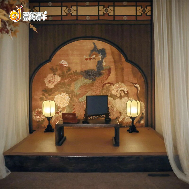 古風仿屏風壁紙中式古典茶室客廳墻紙復古餐廳火鍋店無縫墻布拍照
