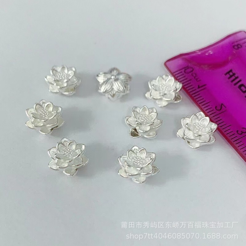 999足銀蓮花配件3D硬銀純銀荷花飾品手鏈DIY手工編織紅繩穿珠材料#Hi, 貼心優衣家居#