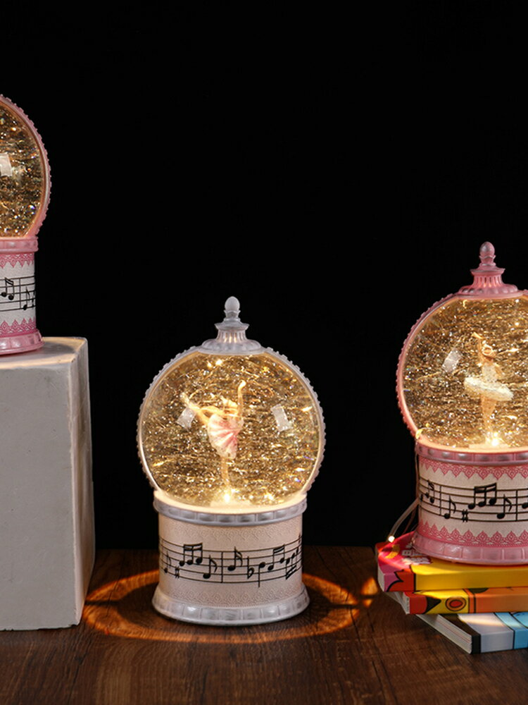 女孩生日禮物創意音樂盒水晶球發音月盒八音盒女生兒童旋轉小夜燈