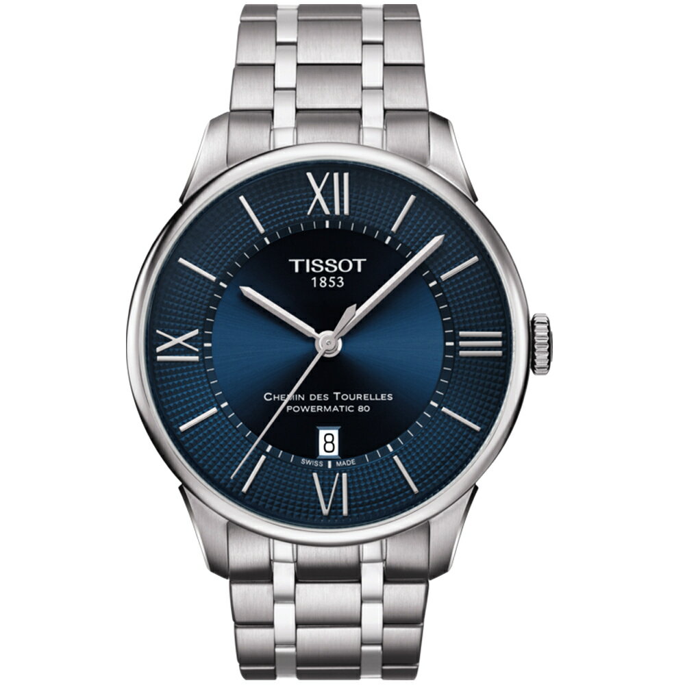 樂天卡滿5千回饋10%｜TISSOT 天梭錶 Chemin des Tourelles 系列 80小時動力儲存腕錶(T0994071104800)-42mm-藍面鋼帶★11月限定★