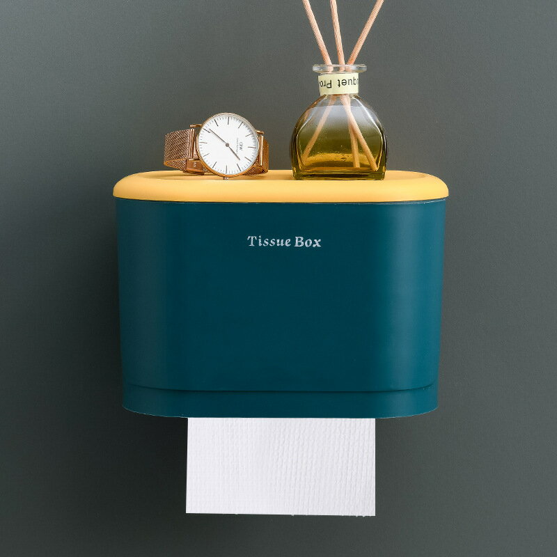 簡約衛生間紙巾盒免打孔廁所防水抽紙盒卷紙筒壁掛式衛生紙置物架