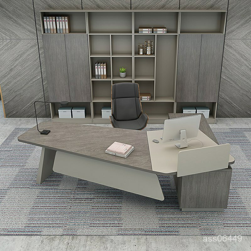 免運！老闆 辦公桌 總裁 經理 時尚 創意 商用 桌椅 組閤 全套 書櫃 辦公室 簡約 現代