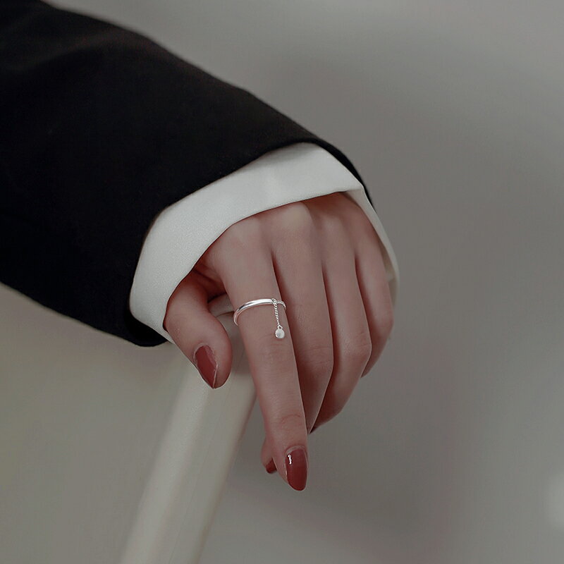 圓片鏈條S925銀戒指女小眾設計ins潮冷淡風高級感開口指環時尚個