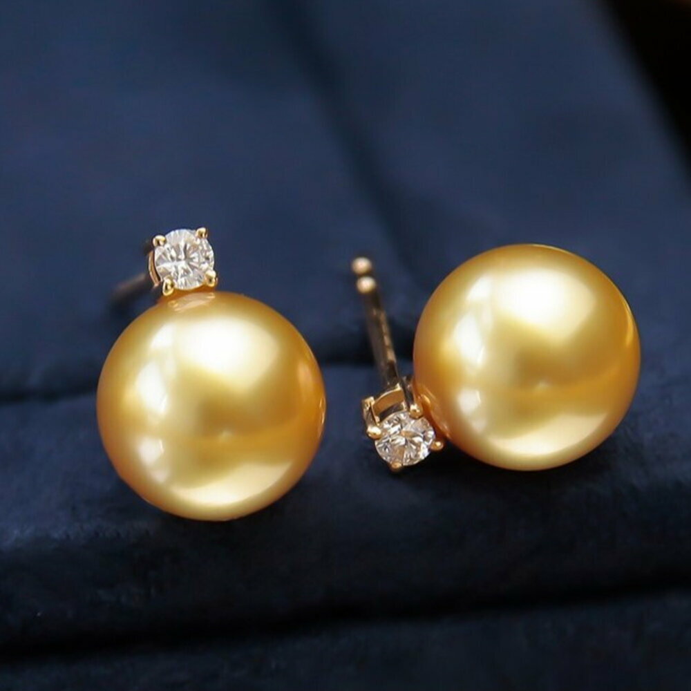 【醇想珠寶】經典款式 南洋金珠 天然海水珍珠 王妃耳釘 18K 金 濃金珍珠 正圓珍珠 氣質耳飾