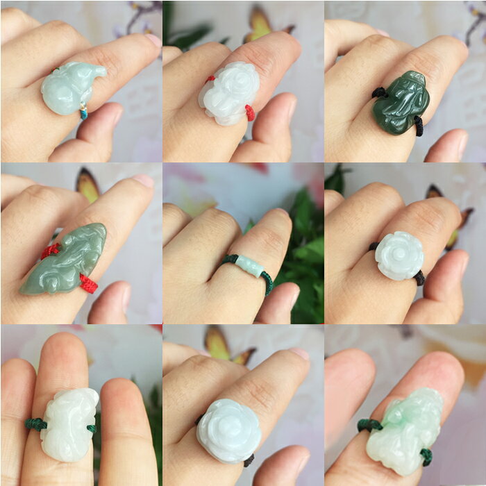翡翠貔貅戒指女男款指環招財轉運油綠玉戒指玫瑰花繩編葫蘆白菜花