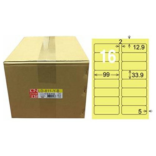 【龍德】A4三用電腦標籤 33.9x99mm 淺黃色 1000入 / 箱 LD-811-Y-B