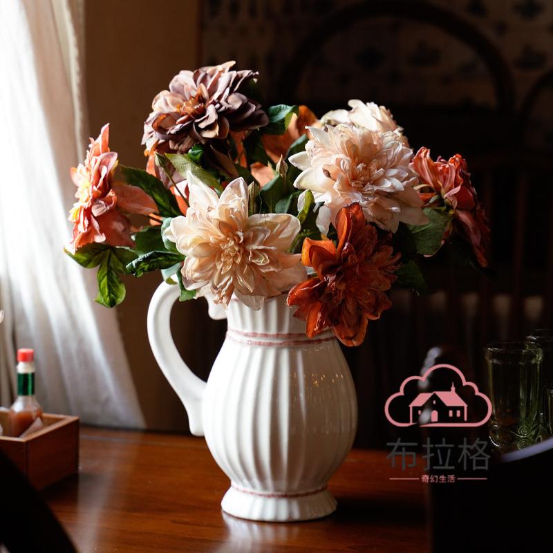 免運 公司貨 模擬 復古模擬焦邊大麗花保濕手感假花客廳餐桌花擺設裝飾拍照道具擺件 可開發票 全館五折 工廠現貨直銷 新品特價 BLGQHSH1225