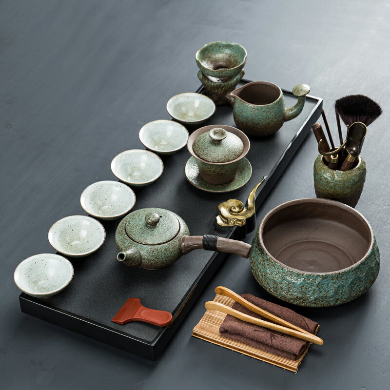 烏金石茶盤整塊功夫茶具套裝家用辦公大號茶臺簡約粗陶茶壺蓋碗茶
