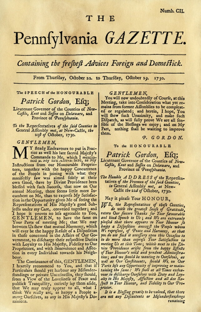 Posterazzi: Pennsylvania Gazette 1730 Nan Early Issue Of The ...