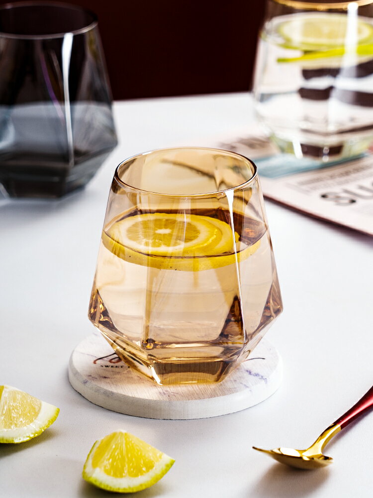家用透明水杯六棱六角玻璃杯創意杯子酒杯茶杯啤酒杯耐熱口杯單個
