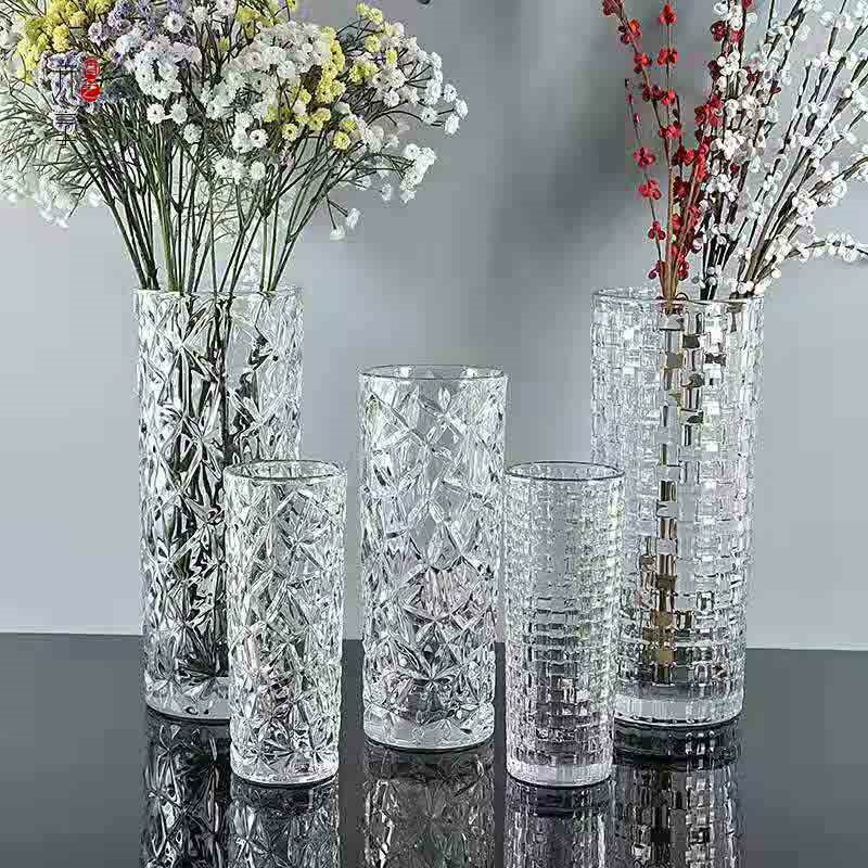 加厚花瓶玻璃透明水養富貴竹玫瑰百合干花插花擺件大號客廳北歐瓶