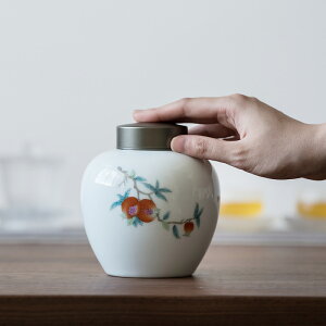 陶瓷茶葉罐存儲罐防潮密封罐合金蓋子白瓷茶倉家用茶罐子茶道配件