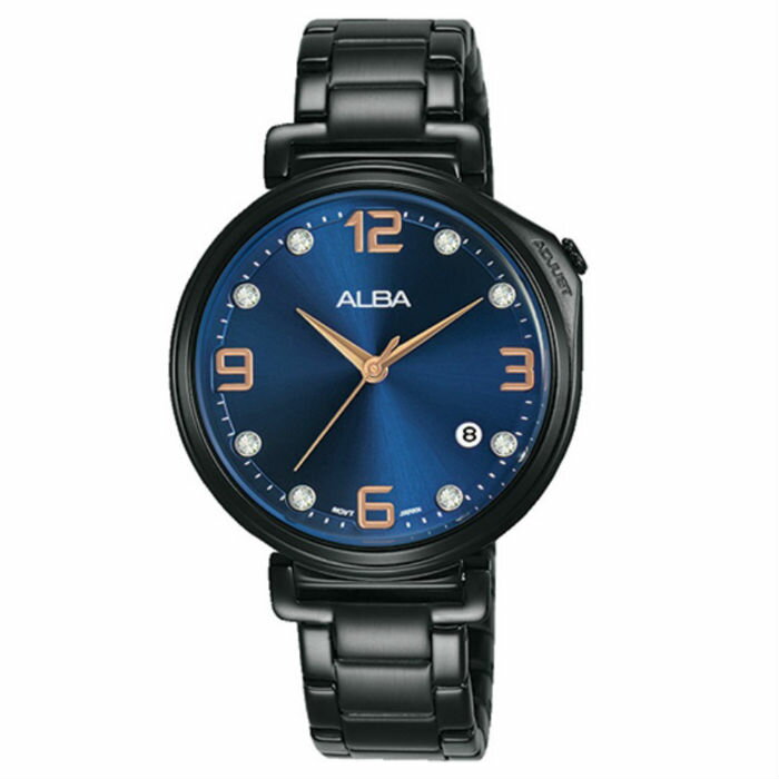 ALBA VJ32-X290SD(AG8J77X1) 施華洛世奇水晶情人限定時尚腕錶/藍 34mm