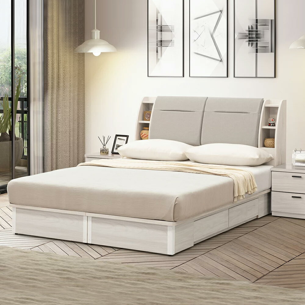 【直人木業】COCO左右置物 5尺雙人收納兩抽床組｜舒心寢間｜APP結帳再賺4%點數 1