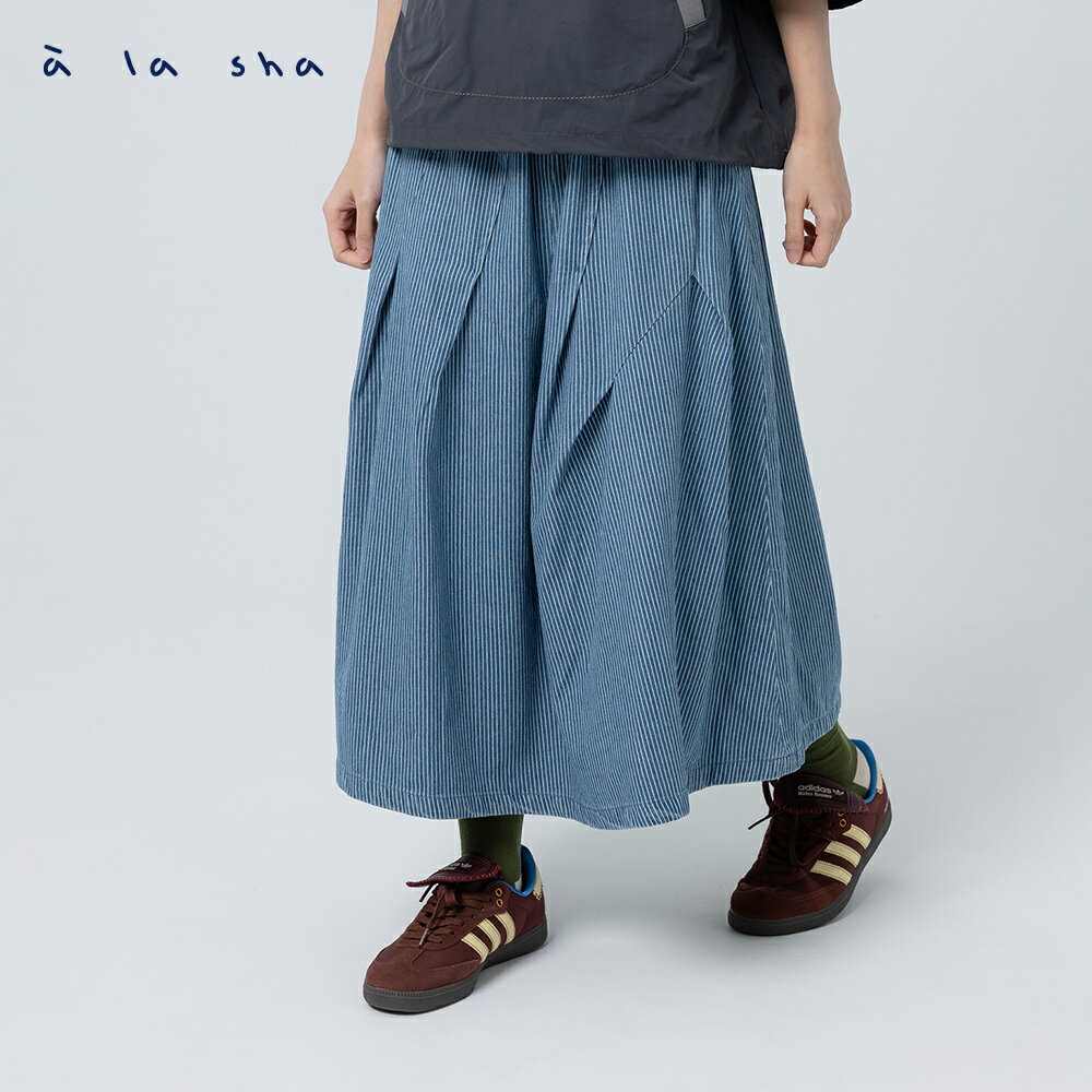 a la sha 不對稱抓褶牛仔長裙 1