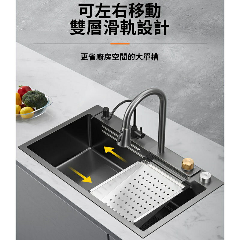 【匠藝家居/土城現貨】飛雨瀑布大單槽 水槽 304不鏽鋼水槽 廚房水槽 納米抗菌塗層 洗手台 洗碗槽 洗衣台 手工大單槽 6